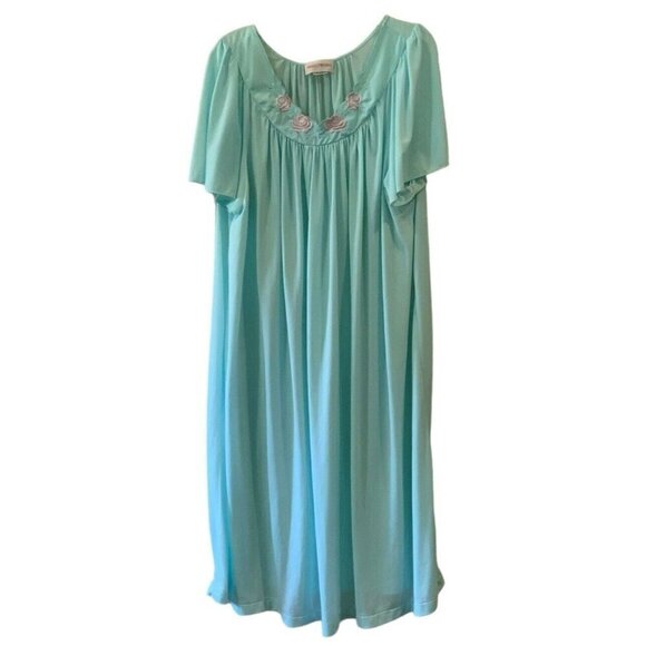 Shadowline Nightgown Chemise Womens Size XL Blue Scoop Neck Flutter Sleeve - Picture 1 of 4